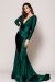 V Neck Rouched Formal Dress with Long Sleeves in Emerald Green